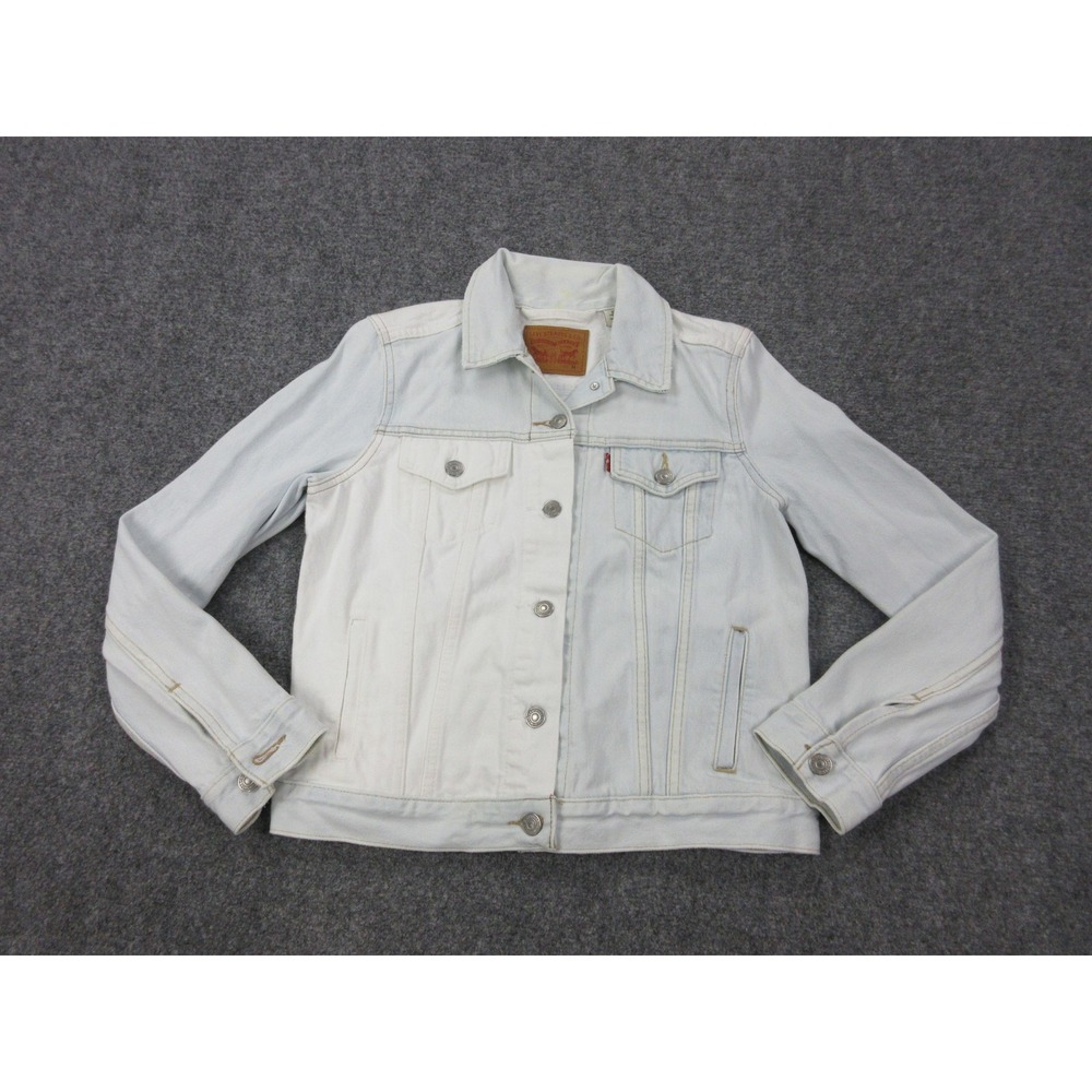 Levis Denim Jacket Womens Medium White Button Front Casual Bomber Light Wash